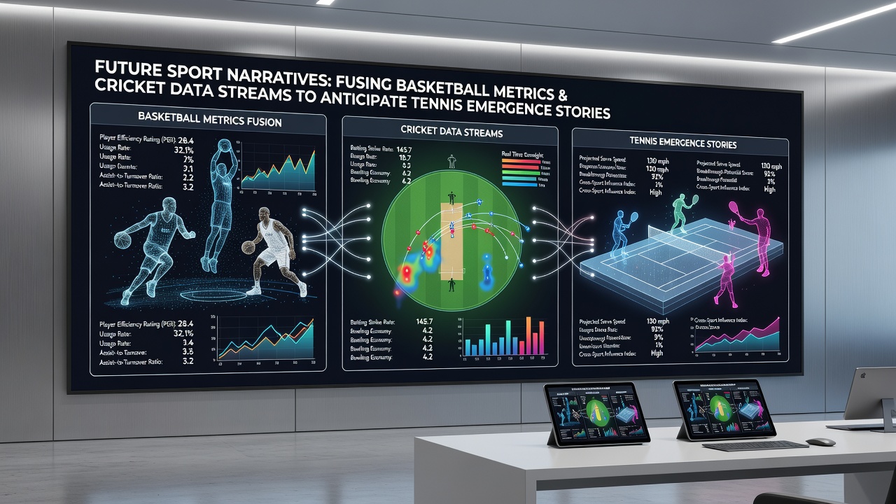Tennis prospect undergoing combined motion analysis using basketball tracking sensors and cricket ball-flight data overlays