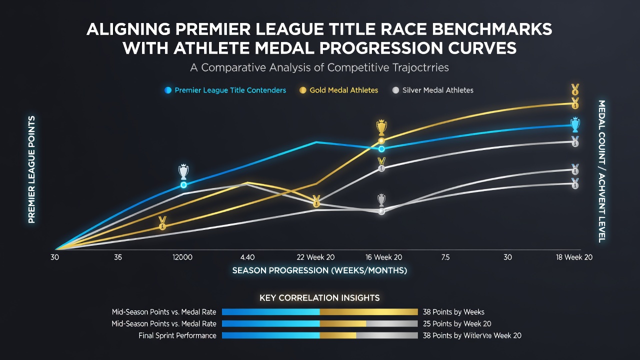 Graph illustrating normalized performance curves linking English football title margins to Olympic 5000m and 10000m medal times across multiple cycles