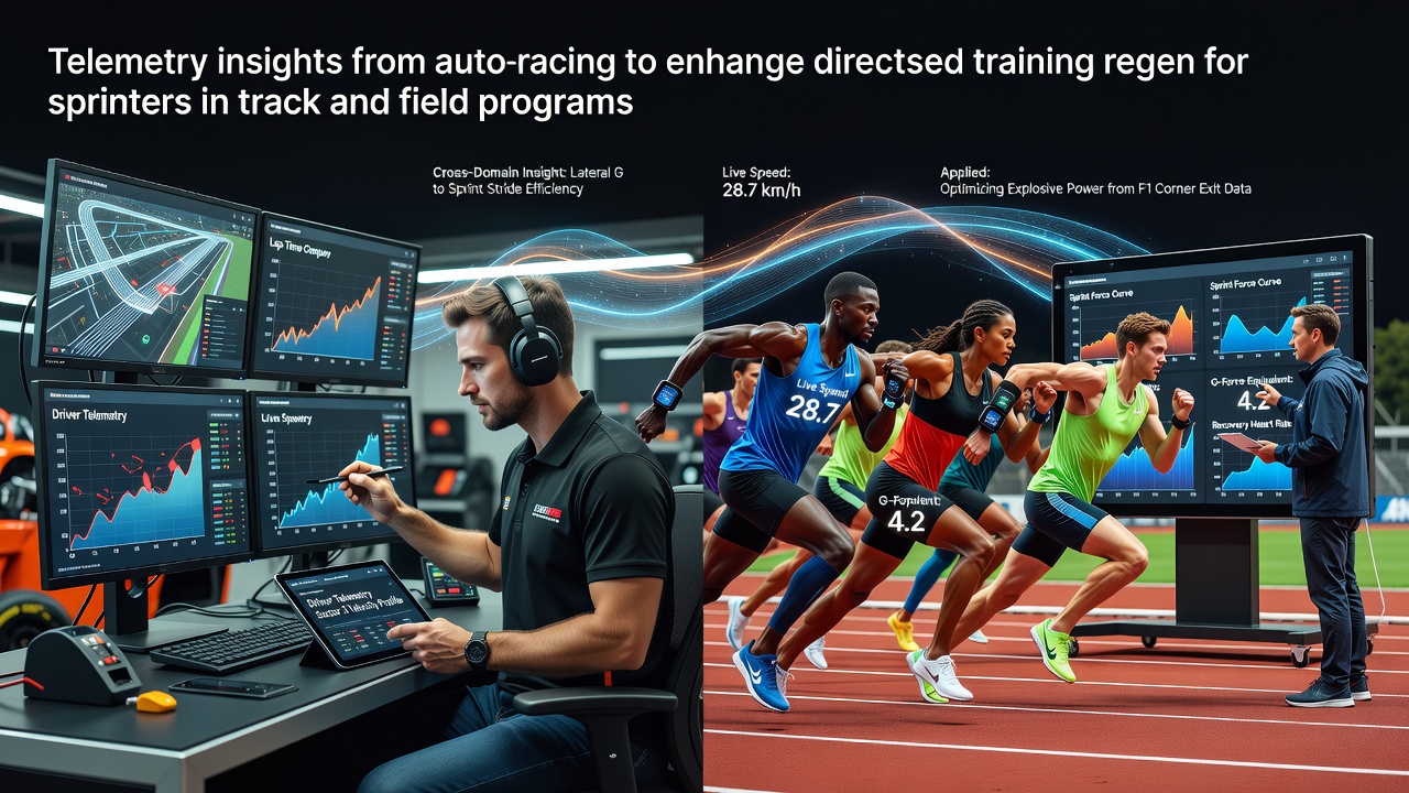 Telemetry sensors on a race car dashboard transmitting real-time performance data during a Grand Prix event