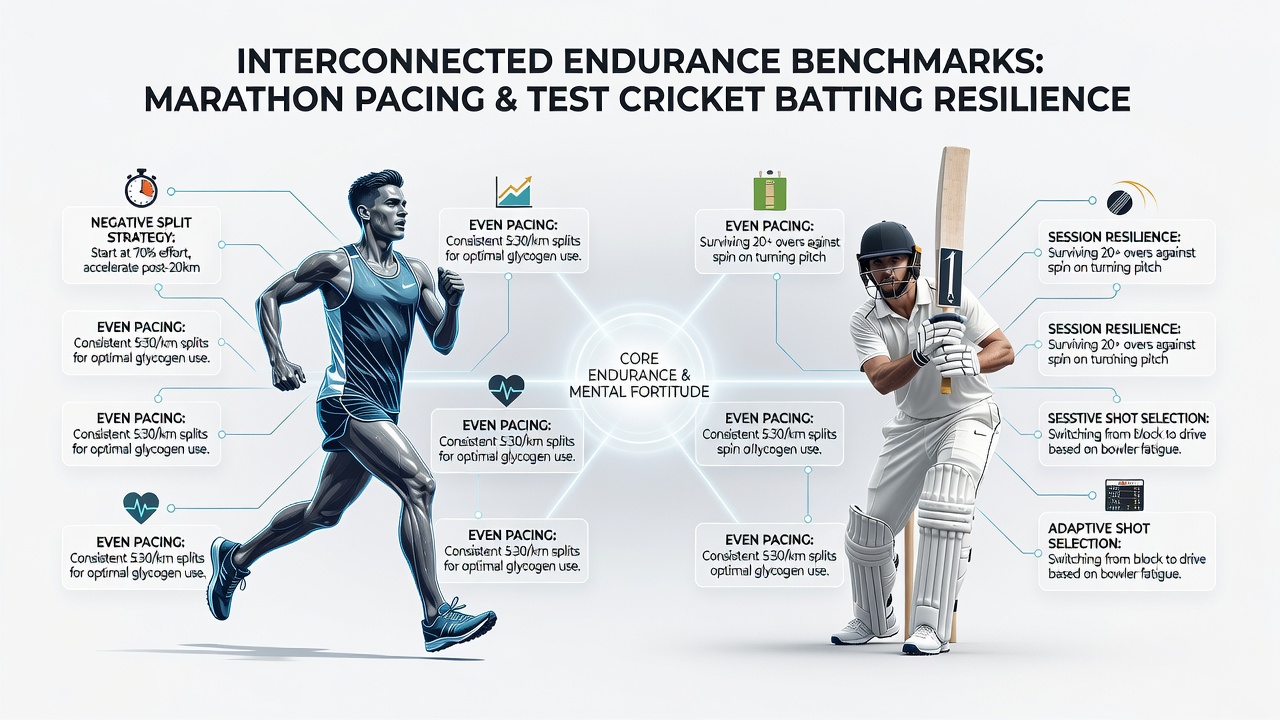 Comparative analysis of endurance data from marathon events, cricket test matches, and boxing championships