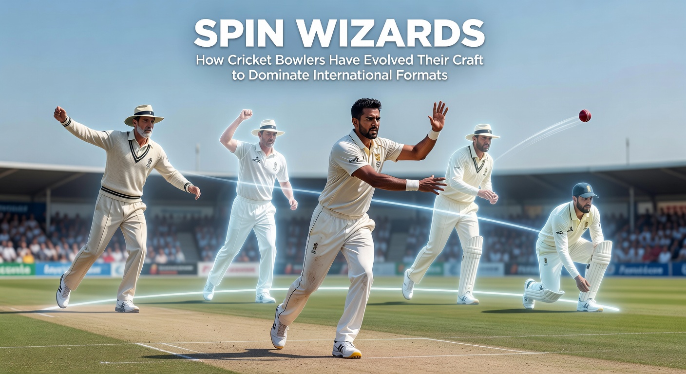 Cricket spin bowler delivering a delivery during an international match